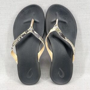 Olukai Womens 7 Ho'Opio Sandals Shoes‎ Snake Print Leather Thong Flip Flop Flats